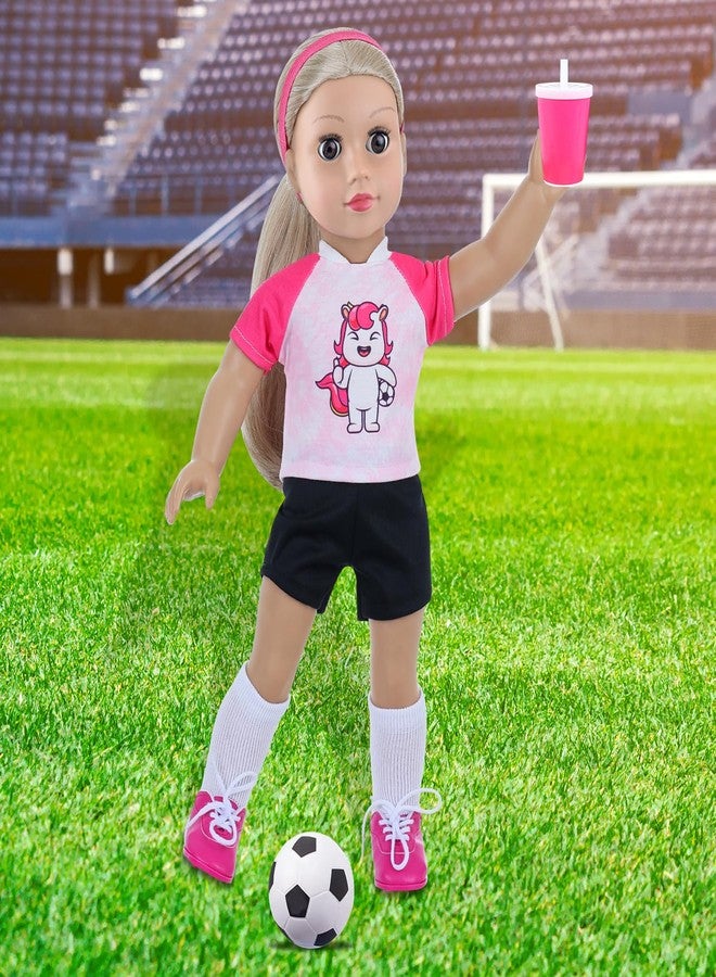 18INDC 18 Inch Doll Accessories Football Sport Set - 7PCS Includes Headband, Tops, Shorts, Shoes, Mini Soccer Ball, Socks & Water Bottle for American Doll Pretend Play, Gifts - Image 5